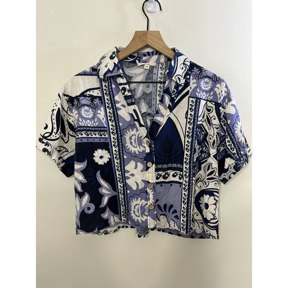 Festival Boho Linen Blend Beach Top XS Coastal Vacation Maximalist Resort Artsy - Picture 1 of 12